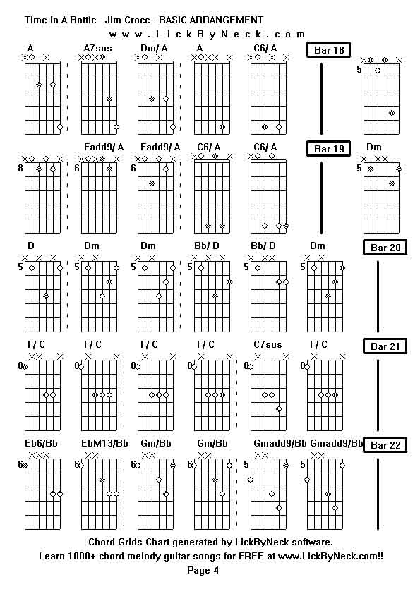 Chord Grids Chart of chord melody fingerstyle guitar song-Time In A Bottle - Jim Croce - BASIC ARRANGEMENT,generated by LickByNeck software.